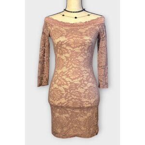 Agaci‎ Womens Sz Med Bodycon Lace Dress Fairy FloralLined Stretch Party Coquette